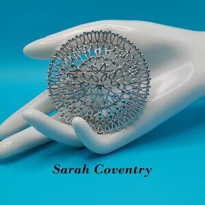 Vintage 1960s Sarah Coventry "Venetian" Round Silver Tone Filigree Brooch 2.5"